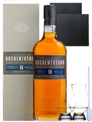 Auchentoshan 18 Jahre Single Malt Whisky 0,7 Liter + 2 Glencairn Glser + 2 Schieferuntersetzer quadratisch 9,5 cm + Einwegpipette