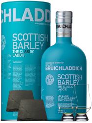 Bruichladdich Scottish Barley Laddie Classic 0,7 Liter + 2 Glencairn Glser und 2 Schieferuntersetzer quadratisch 9,5 cm