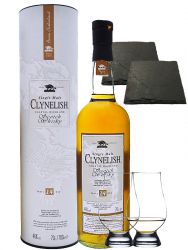 Clynelish 14 Jahre Single Malt Whisky 0,7 Liter + 2 Glencairn Glser und 2 Schiefer Glasuntersetzer 9,5 cm