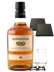 Edradour 10 Jahre Whisky 0,7 Liter + 2 Glencairn Glser + 2 Schieferuntersetzer quadratisch ca. 9,5 cm