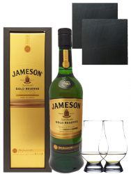 Jameson Gold Reserve 0,7 Liter + 2 Glencairn Glser und 2 Schiefer Glasuntersetzer 9,5 cm + Einwegpipette