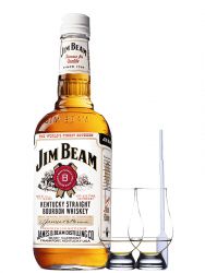 Jim Beam Bourbon Whiskey 0,7 Liter + 2 Glencairn Glser + Einwegpipette 1 Stck