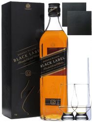 Johnnie Walker 12 Jahre Black Label 0,7 Liter + 2 Glencairn Glser + 2 Schieferuntersetzer 9,5 cm + Einwegpipette 1 Stck