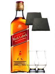 Johnnie Walker Red Label Blended Scotch Whisky 0,7 Liter + 2 Glencairn Glser + 2 Schieferuntersetzer ca. 9,5cm