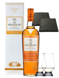 Macallan Amber 1824 Edition Single Malt Whisky 0,7 Liter + 2 Glencairn Glser + 2 Schieferuntersetzer quadratisch 9,5 cm