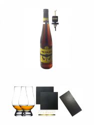 Metaxa 5* Sterne Weinbrand mit Ausgiesser 3,0 Liter + The Glencairn Glass Whisky Glas Stlzle 2 Stck + Schiefer Glasuntersetzer eckig ca. 9,5 cm  2 Stck + Buffet-Platte Servierplatte Schieferplatte aus Schiefer 60 x 30 cm schwarz