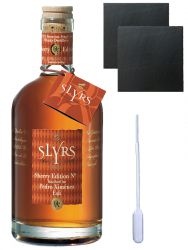 Slyrs Bavarian Whisky Pedro Ximenez PX 3 Deutschland 0,35 Liter + 2 Schieferuntersetzer 9,5 cm + Einwegpipette 1 Stck