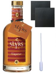 Slyrs Whiskylikr aus Deutschland 0,35 Liter + 2 Schieferuntersetzer 9,5 cm + Einwegpipette 1 Stck