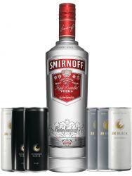 Smirnoff Vodka Mix Paket 1 x 0,7L 21 Red Label Vodka + 3 x jew. 2 Dosen 0,25 Liter 28 Black Schwarz, Grau und Wei