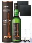 AnCnoc RASCAN Limited Edition Single Malt Whisky 0,7 Liter + 2 Glencairn Glser + 2 Schieferuntersetzer 9,5 cm + Einwegpipette