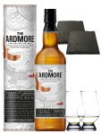 Ardmore Legacy Single Malt Whisky 0,7 Liter + 2 Glencairn Glser + 2 Schieferuntersetzer quadratisch ca. 9,5 cm