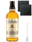 Ballantines 12 Jahre blended Malt ehem. Pure Malt Whisky 0,7 Liter + 2 Schieferuntersetzer 9,5 cm + Einwegpipette 1 Stck