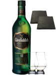 Glenfiddich 12 Jahre Single Malt Whisky 0,7 Liter + 2 Glencairn Glser + 2 Schieferuntersetzer quadratisch ca. 9,5 cm