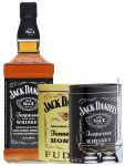Jack Daniels Black Label No. 7 - 1,0 Liter + 300g JD`s HONEY Fudge & 300g JD`s Whisky Malt Fudge + 2 Glencairn Glser und Einwegpipette