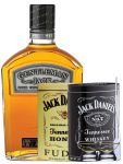 Jack Daniels Gentleman Jack 0,7 Liter + 300g JD`s HONEY Fudge & 300g JD`s Whisky Malt Fudge + 2 Glencairn Glser und Einwegpipette