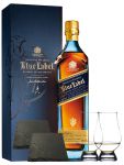 Johnnie Walker Blue Label Blended Scotch Whisky 0,7 Liter + 2 Glencairn Glser und 2 Schiefer Glasuntersetzer ca. 9,5 cm