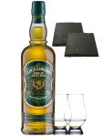 Loch Lomond Peated Single Malt Whisky 0,7 Liter + 2 Glencairn Glser + 2 Schieferuntersetzer quadratisch 9,5 cm