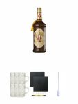 Amarula Sdafrika Likr mit Sahne 0,7 Liter + Alpenschnaps Mini-Krug mit Henkel & Eichstrich 2 cl 6er Set + Schiefer Glasuntersetzer eckig ca. 9,5 cm  2 Stck + Einweg-Pipette 1 Stck