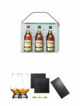Asbach Cellarmasters Collection 8-15-21 Jahre 3 x 0,2 Liter + The Glencairn Glass Whisky Glas Stlzle 2 Stck + Schiefer Glasuntersetzer eckig ca. 9,5 cm  2 Stck + Buffet-Platte Servierplatte Schieferplatte aus Schiefer 60 x 30 cm schwarz
