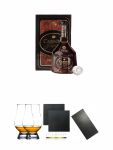 Carlos I Imperial 15 Jahre spanischer Brandy in GP 0,7 Liter + The Glencairn Glass Whisky Glas Stlzle 2 Stck + Schiefer Glasuntersetzer eckig ca. 9,5 cm  2 Stck + Buffet-Platte Servierplatte Schieferplatte aus Schiefer 60 x 30 cm schwarz