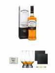 Bowmore 12 Jahre Islay Single Malt Whisky 0,7 Liter + Edradour Malt Whisky Fudge 170 Gramm GP + The Glencairn Glass Whisky Glas Stlzle 2 Stck + Schiefer Glasuntersetzer eckig ca. 9,5 cm  2 Stck