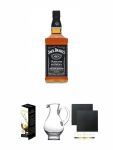 Jack Daniels Black Label No. 7 - 1,0 Liter + Glencairn Glas Twin Pack Whiskyglas Stlzle 2 Stck + Wasserkrug Half Pint Serie The Glencairn Glass Stlzle + Schiefer Glasuntersetzer eckig ca. 9,5 cm  2 Stck