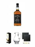 Jack Daniels Black Label No. 7 - Bourbon Whiskey 3,0 Liter + Glencairn Glas Twin Pack Whiskyglas Stlzle 2 Stck + Wasserkrug Half Pint Serie The Glencairn Glass Stlzle + Schiefer Glasuntersetzer eckig ca. 9,5 cm  2 Stck