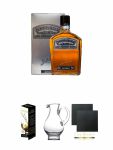 Jack Daniels Gentleman Jack 0,7 Liter + Glencairn Glas Twin Pack Whiskyglas Stlzle 2 Stck + Wasserkrug Half Pint Serie The Glencairn Glass Stlzle + Schiefer Glasuntersetzer eckig ca. 9,5 cm  2 Stck