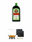Jgermeister aus Deutschland 1,0 Liter + The Glencairn Glass Whisky Glas Stlzle 2 Stck + Schiefer Glasuntersetzer eckig ca. 9,5 cm  2 Stck