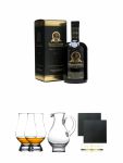 Bunnahabhain 18 Jahre Islay Single Malt Whisky 0,7 Liter + The Glencairn Glass Whisky Glas Stlzle 2 Stck + Wasserkrug Half Pint Serie The Glencairn Glass Stlzle + Schiefer Glasuntersetzer eckig ca. 9,5 cm  2 Stck