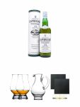 Laphroaig 10 Jahre Islay Single Malt Whisky 0,7 Liter + The Glencairn Glass Whisky Glas Stlzle 2 Stck + Wasserkrug Half Pint Serie The Glencairn Glass Stlzle + Schiefer Glasuntersetzer eckig ca. 9,5 cm  2 Stck
