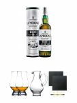 Laphroaig Select Islay Single Malt Whisky 0,7 Liter + The Glencairn Glass Whisky Glas Stlzle 2 Stck + Wasserkrug Half Pint Serie The Glencairn Glass Stlzle + Schiefer Glasuntersetzer eckig ca. 9,5 cm  2 Stck
