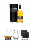 Ledaig 10 Jahre Single Malt Whisky 0,7 Liter + The Glencairn Glass Whisky Glas Stlzle 2 Stck + Wasserkrug Half Pint Serie The Glencairn Glass Stlzle + Schiefer Glasuntersetzer eckig ca. 9,5 cm  2 Stck