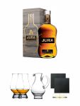 Isle of Jura 10 Jahre Single Malt Whisky 0,7 Liter + The Glencairn Glass Whisky Glas Stlzle 2 Stck + Wasserkrug Half Pint Serie The Glencairn Glass Stlzle + Schiefer Glasuntersetzer eckig ca. 9,5 cm  2 Stck
