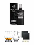 Highland Park Dark Origins 46,8% Vol. 0,7 Liter + The Glencairn Glass Whisky Glas Stlzle 2 Stck + Wasserkrug Half Pint Serie The Glencairn Glass Stlzle + Schiefer Glasuntersetzer eckig ca. 9,5 cm  2 Stck