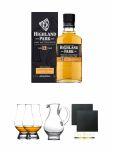 Highland Park 12 Jahre Single Malt Whisky Islands 0,35 Liter + The Glencairn Glass Whisky Glas Stlzle 2 Stck + Wasserkrug Half Pint Serie The Glencairn Glass Stlzle + Schiefer Glasuntersetzer eckig ca. 9,5 cm  2 Stck
