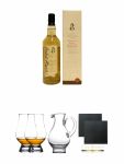 Arran Robert Burns Edition Single Malt 0,7 Liter + The Glencairn Glass Whisky Glas Stlzle 2 Stck + Wasserkrug Half Pint Serie The Glencairn Glass Stlzle + Schiefer Glasuntersetzer eckig ca. 9,5 cm  2 Stck