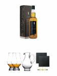 Arran Robert Burns blended Whisky 0,7 Liter + The Glencairn Glass Whisky Glas Stlzle 2 Stck + Wasserkrug Half Pint Serie The Glencairn Glass Stlzle + Schiefer Glasuntersetzer eckig ca. 9,5 cm  2 Stck