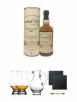Balvenie 14 Jahre Caribbean Rum Cask 0,7 Liter + The Glencairn Glass Whisky Glas Stlzle 2 Stck + Wasserkrug Half Pint Serie The Glencairn Glass Stlzle + Schiefer Glasuntersetzer eckig ca. 9,5 cm  2 Stck