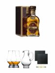 Cardhu 18 Jahre Single Malt Whisky 0,7 Liter + The Glencairn Glass Whisky Glas Stlzle 2 Stck + Wasserkrug Half Pint Serie The Glencairn Glass Stlzle + Schiefer Glasuntersetzer eckig ca. 9,5 cm  2 Stck