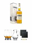 Cragganmore 12 Jahre Single Malt Whisky 0,7 Liter + The Glencairn Glass Whisky Glas Stlzle 2 Stck + Wasserkrug Half Pint Serie The Glencairn Glass Stlzle + Schiefer Glasuntersetzer eckig ca. 9,5 cm  2 Stck