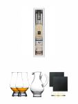Girvan Patent Still No.4 Single Malt Whisky 0,7 Liter + The Glencairn Glass Whisky Glas Stlzle 2 Stck + Wasserkrug Half Pint Serie The Glencairn Glass Stlzle + Schiefer Glasuntersetzer eckig ca. 9,5 cm  2 Stck