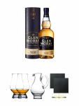 Glen Moray Classic Single Malt Whisky 0,7 Liter + The Glencairn Glass Whisky Glas Stlzle 2 Stck + Wasserkrug Half Pint Serie The Glencairn Glass Stlzle + Schiefer Glasuntersetzer eckig ca. 9,5 cm  2 Stck
