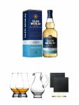Glen Moray PEATED Single Malt Whisky 0,7 Liter + The Glencairn Glass Whisky Glas Stlzle 2 Stck + Wasserkrug Half Pint Serie The Glencairn Glass Stlzle + Schiefer Glasuntersetzer eckig ca. 9,5 cm  2 Stck