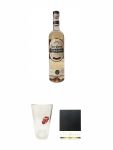 Jose Cuervo Tradicional - Reposado - Tequila 0,7 Liter + Jose Cuervo Rolling Stones Edition Longdrink Glas 1 Stck + Schiefer Glasuntersetzer eckig ca. 9,5 cm Durchmesser