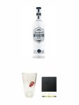 Jose Cuervo Tradicional - Silver - Tequila 0,7 Liter + Jose Cuervo Rolling Stones Edition Longdrink Glas 1 Stck + Schiefer Glasuntersetzer eckig ca. 9,5 cm Durchmesser