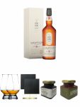 Lagavulin 8 Jahre - Limited Edition - Islay Single Malt Whisky 0,7 Liter + 2 Glencairn Glser + Schieferuntersetzer eckig ca. 9,5 cm  2 Stck + Islay 10 Jahre Single Malt Heidelbeer Marmelade 150g im Glas + Islay 16 Jahre Himbeer Marmelade 150g