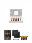 Tastillery Whisky Tasting Probierset Whisky Weltreise in Geschenkbox 5 x 50ml + Glengoyne Malt Whisky Fudge in Blechdose 300g + Schiefer Glasuntersetzer eckig ca. 9,5 cm  2 Stck + The Glencairn Glass Whisky Glas Stlzle 2 Stck