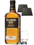 Tullamore Dew 10 Jahre Irish Single Malt Whiskey 0,7 Liter + 2 Glencairn Glser und 2 Schieferuntersetzter quadratisch 9,5 cm