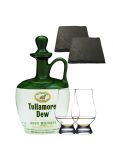 Tullamore Dew im Tonkrug 0,7 Liter + 2 Glencairn Glser + 2 Schiefer Glasuntersetzer 9,5 cm